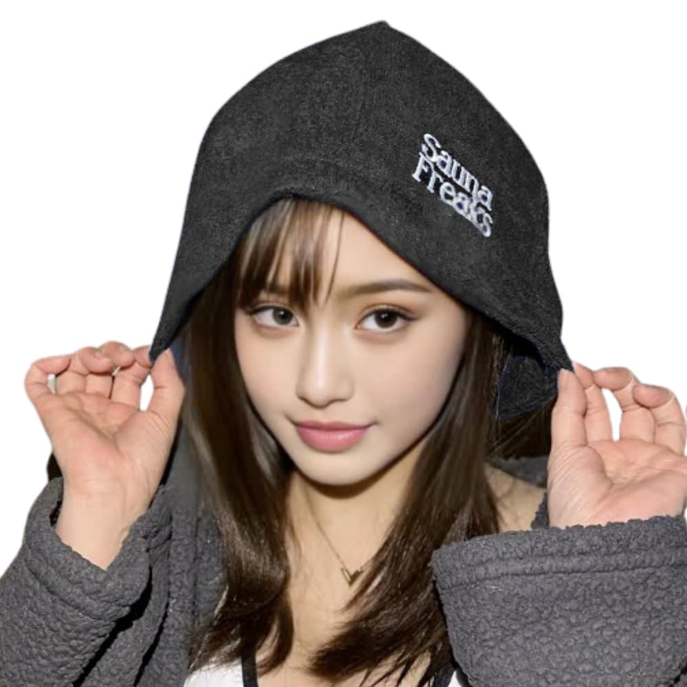 Sauna Freaks Sauna Hat, Cotton, Deep Coverage, Washable, Dryer Safe, Oversized, Stylish, Anti-Fever, Navy (Black) for Men and Women