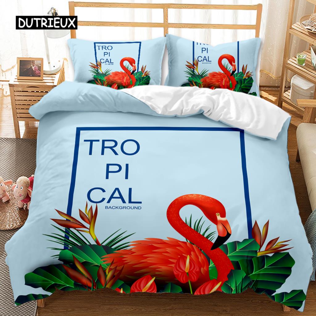 

Пододеяльник Фламинго Пара Фламинго Пальмовый лист Твин Постельное белье Тропические Ботанические Листья Летний King Size Полиэстер пододеяльник EU single(135x200cm)