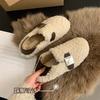 Lamb wool shoes women's winter wear 2025 new Korean version retro flat one-pedal bean shoes women's velvet cotton shoes