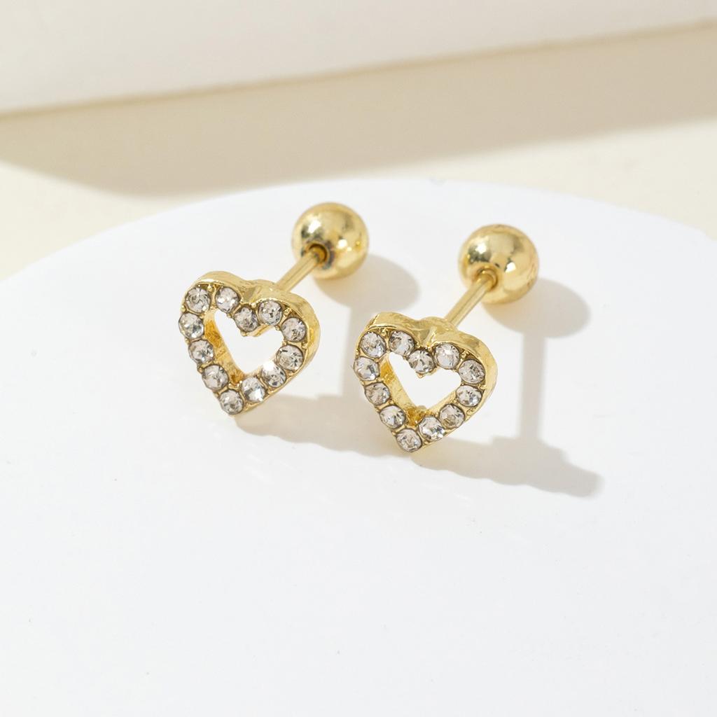 Exquisite Zircon Mini Heart Stud Earrings for Women Men Small Versatile Daily Hollowed Out Couple Earrings Jewelry Accessories