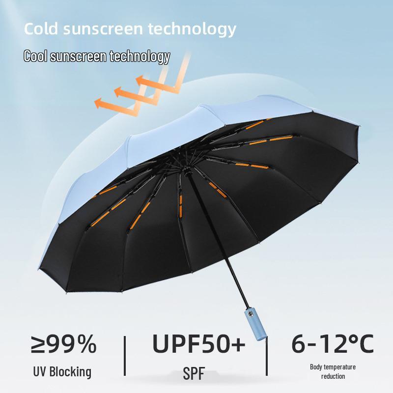 High-End Black Automatic Folding Umbrella with Sunshade and Customized Logo