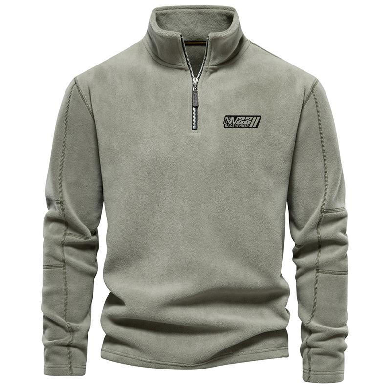 Men's Fleece Warm V-neck Zipper Sweatshirt Outdoor Sports Coats Pullover Men's Casual Outwear
