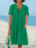 Nuovo Vestito Estivo Casual da Donna Lento Moda Retro Cotone Lino Manica Corta Scollo a V Ruffled