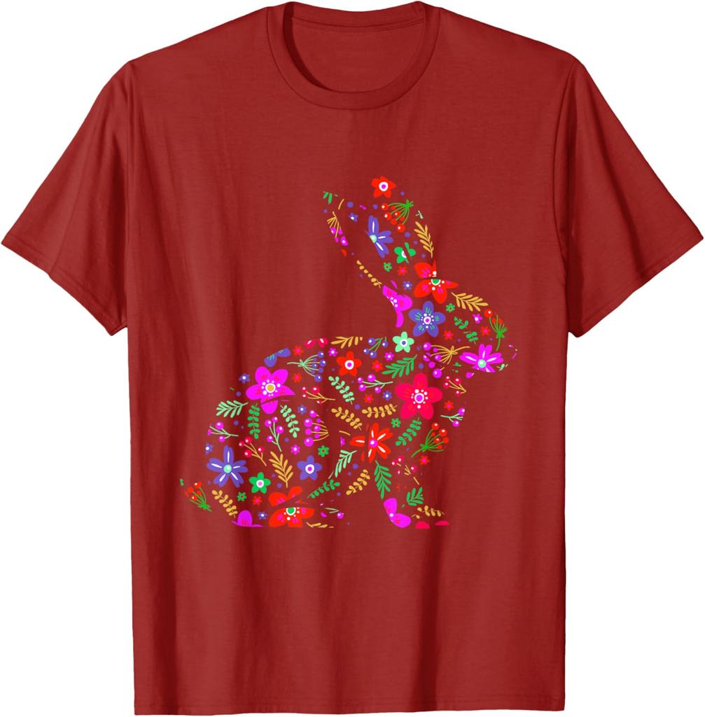 Floral Easter Bunny Rabbit Silhouette Spring Flowers Graphic T-Shirt Men Casual Trip