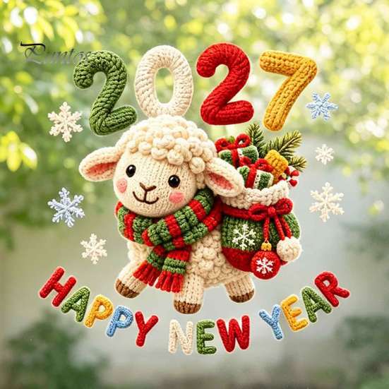 New Year Glass Decals Happy Window Cling, 2027 Crochet Sheep Snowflake Holiday Decor Sticker Glas Sticker, Reusable Christmas Decoration Static Decal