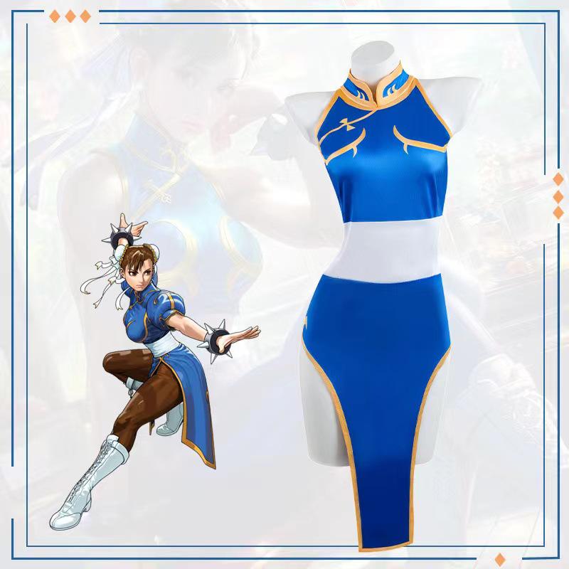 Chun-Li Qipao Swimsuit Cosplay Costume - Street Fighter Chinese Lion Dance Performance Outfit