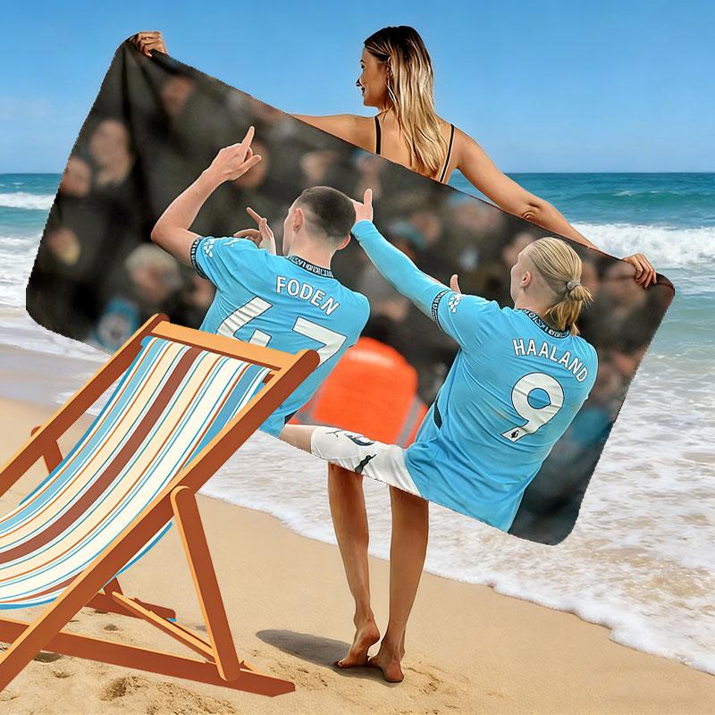 Erling Haaland & Phil Foden Print Beach Towel, Large Soft Quick Dry Towel for Beach Camping Swimming
