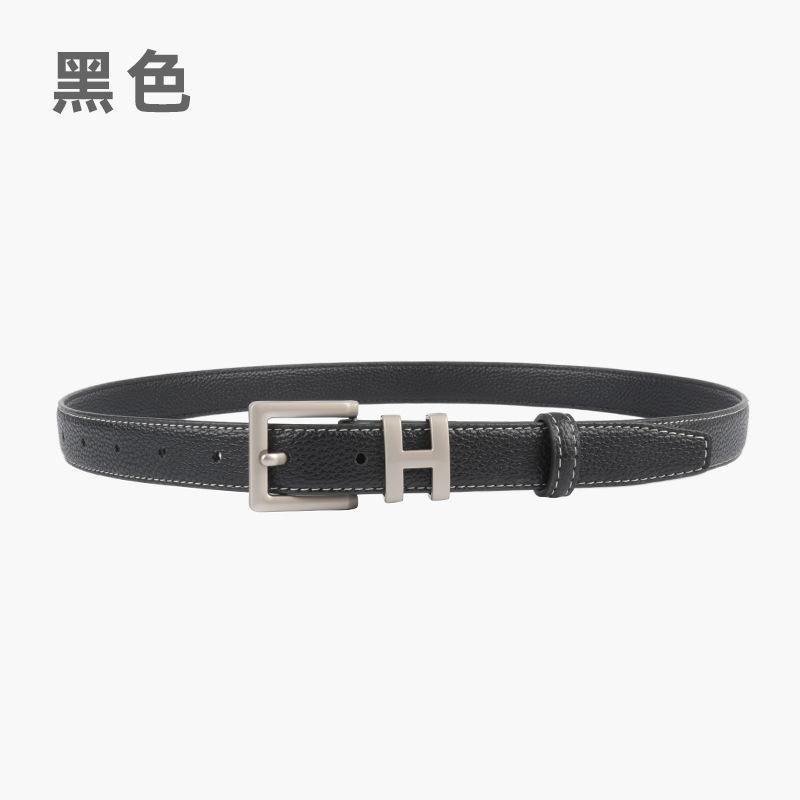 Lychee Pattern First Layer Cowhide Leather Women'S Belt Simple H Women'S Belt With Jeans Casual Pants