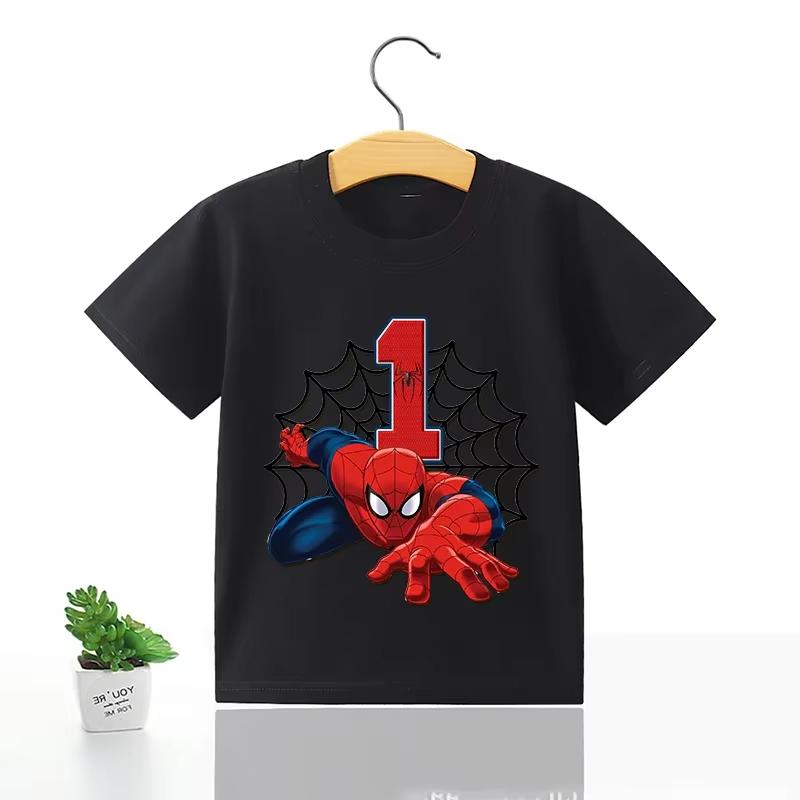 2026 Summer Children's T-Shirt, Featuring a Digital Spider-Man Pattern Design with a Crew Neck