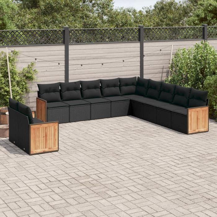 VidaXL Salon de Jardin avec Coussins 11 pcs, Canapés de Terrasse, Ensemble de Meubles de Patio, Mobilier d'Extérieur, Noir 3227805