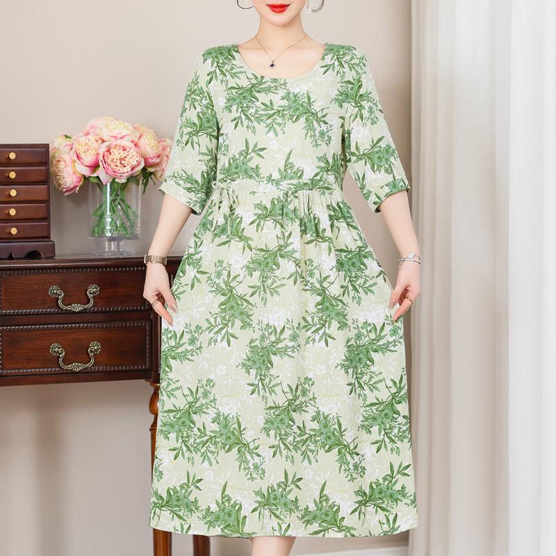 Casual Summer Women's Dresses  Plus Size Half Sleeve Vintage Print Long Dress Female