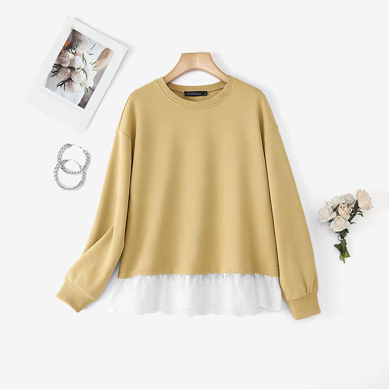 

ZANZEA Women Casual Round Neck Long Sleeve Splice Hem Autumn Pullover Tops 5XL хакі
