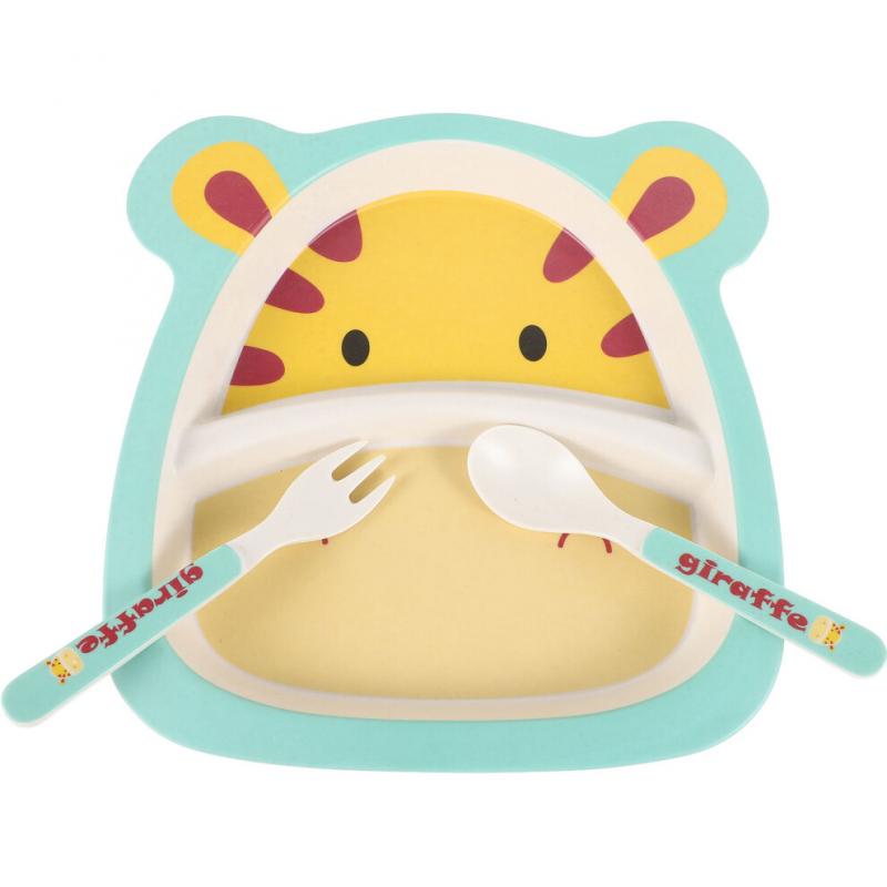 Bamboo Fiber Children'S Tableware Kids Plates Toddler Cutlery