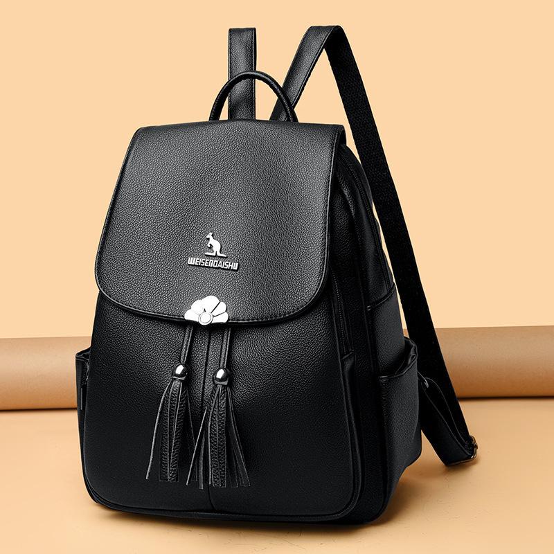 Schoolbag Women's Backpack 1011 New Fashion Versatile Large Capacity Travel Backpack Soft Leather Simple Middle-aged Mom Bag Tide