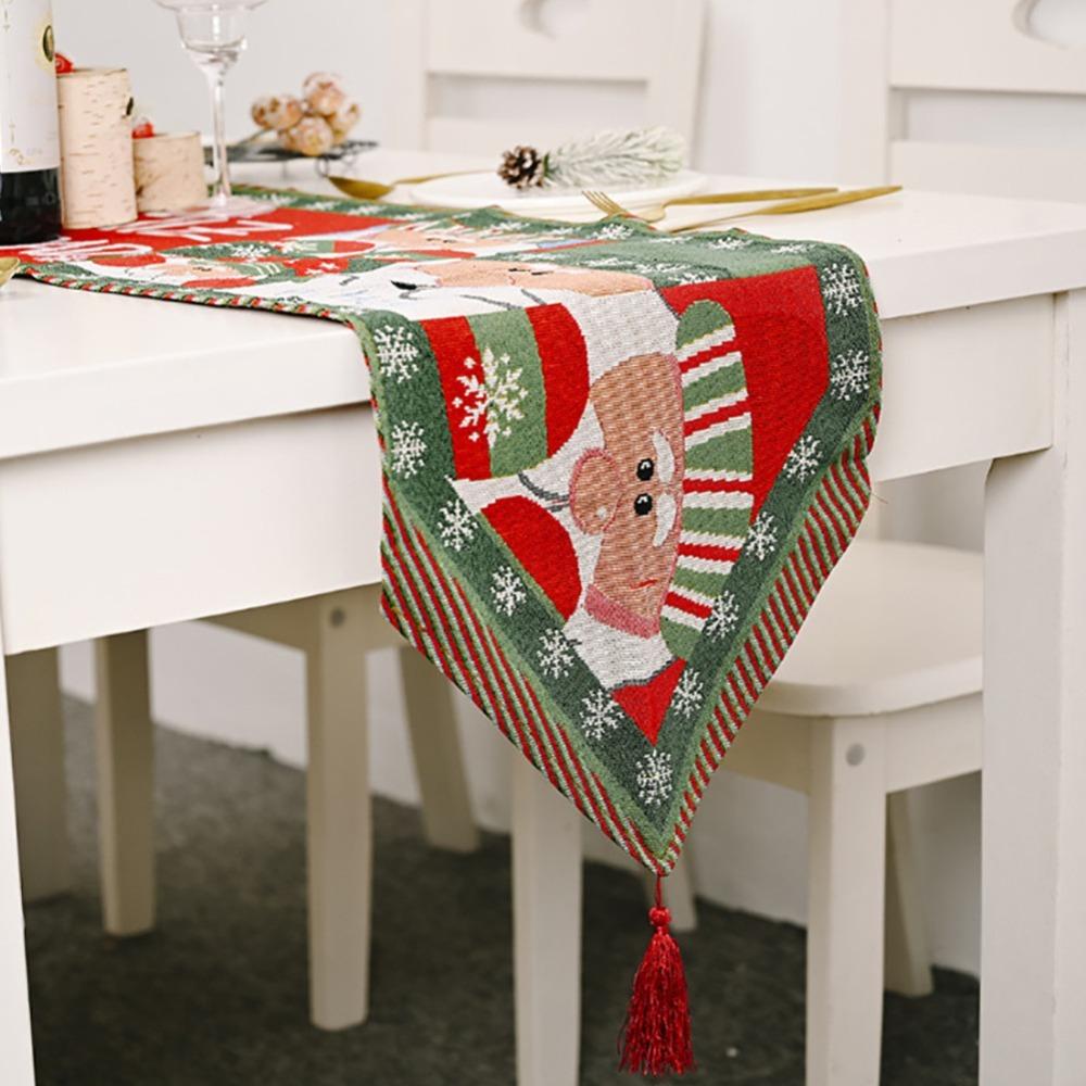 Snowman Themed Christmas Table Runner Cotton Tablecloth Holiday Dining Decor
