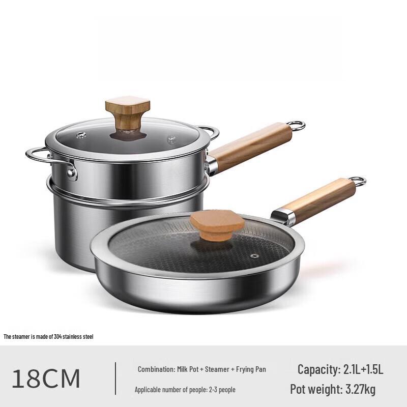 WuTuo 316 Stainless Steel Baby Milk Pot & Frying Pan Set