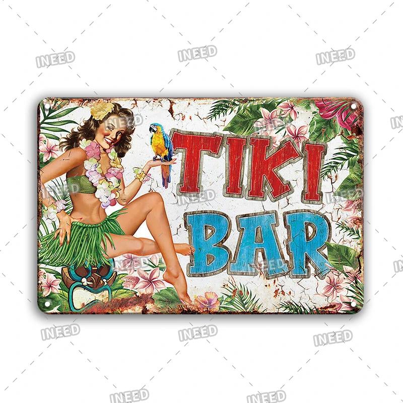 Funny Aloha Tiki Bar Tin Sign, Vintage Beach Bar, Pub Art, Wall Decor, Metal Plate, Retro Hawaii Beauty, Iron Painting Signs