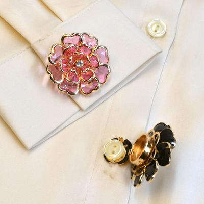 Boutons de Chemise Décoratifs Fleur de Cristal Amovibles à Clipser pour Chemise Manteau Boutons de Couture pour DIY Chemisiers Vêtements Femmes Hommes