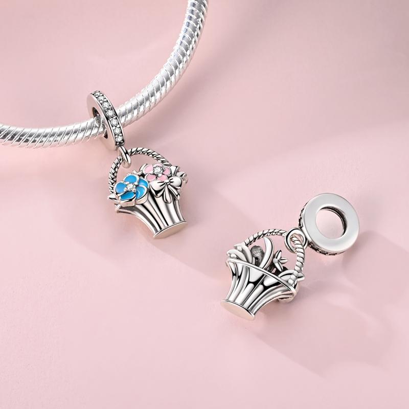 Tiere Pflanzen Serie Perlen Kupferrosa Pflanze Drehbar Kirschblüte Schmetterling Anhänger Damen Schmuck DIY Geschenk