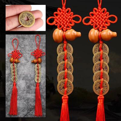 Chinese Feng Shui Coins with Handmade Red Enless Knot Home Decor Hanging Decoration Lucky Ornaments for Car Wealth Success