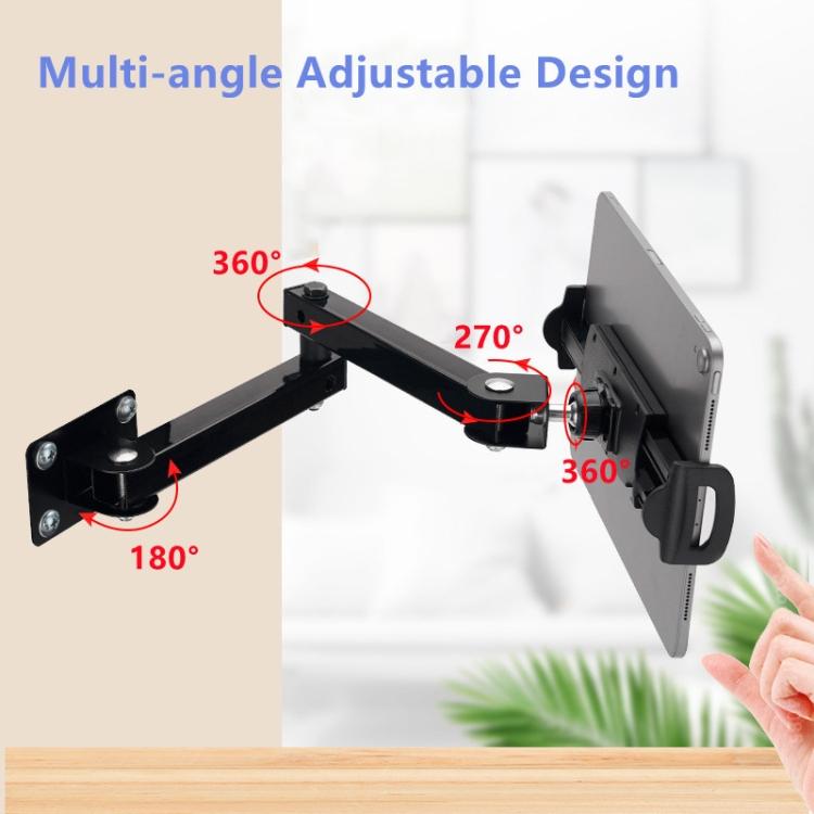 Wall Mount Tablet Cell Phone Stand Long Arm Stretchable Holder for 4-13 Inch Devices