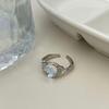Korean Iridescent Moonstone Ring - Blue/White Gradient, Irregular Texture, INS Style