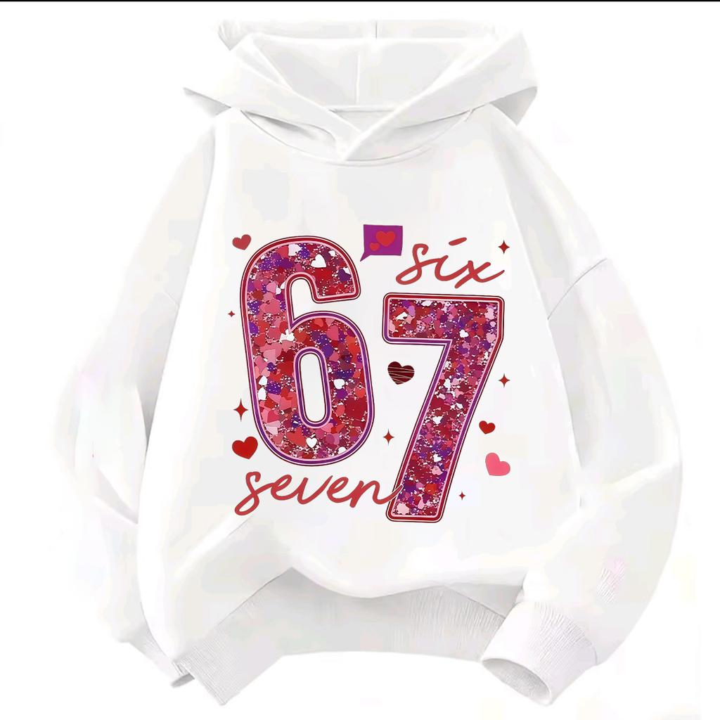 Kinder Kapuzenpullover Glitzer 67 Sechs Sieben Zahl Herz Aufdruck Langarm Pullover Sweatshirt Mädchen Freizeit Herbst Oberbekleidung