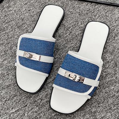 Pantoufles d'été de luxe pour femmes, tendance, boucle en Denim, sandales d'extérieur plates, tongs, chaussures pour dames, nouvelle marque