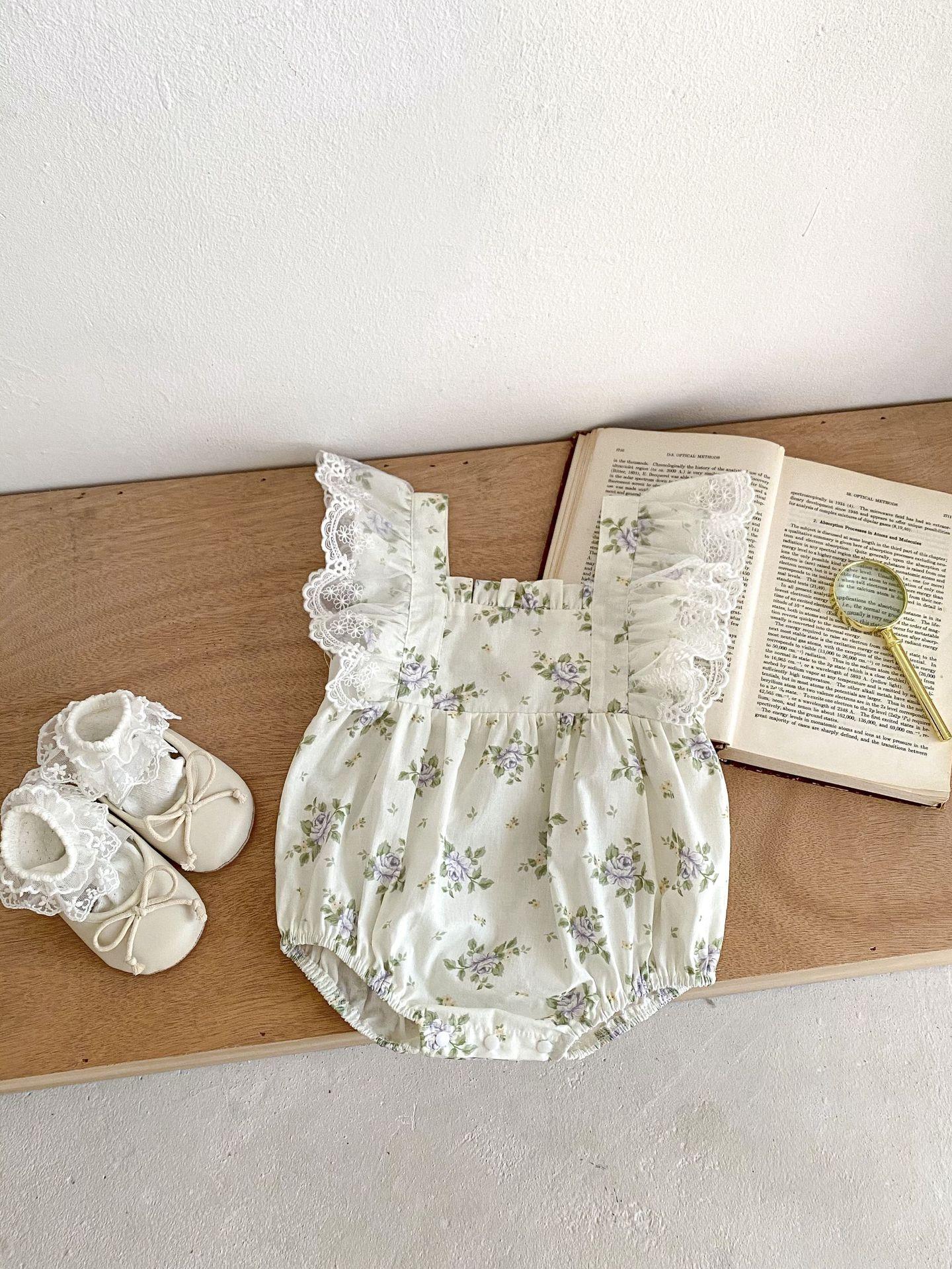 Baby Girl Summer Lightweight Floral Romper with Ruffled Princess Design 73