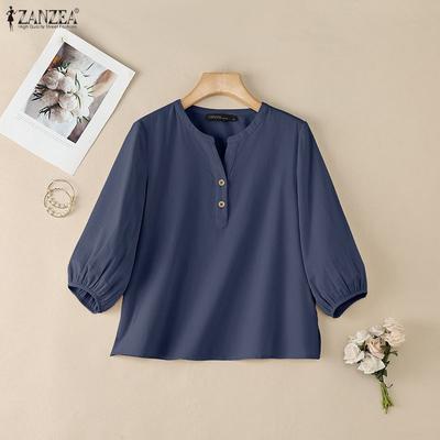 Moteriški laisvalaikio V formos iškirptės vienspalviai 3/4 rankovių marškiniai