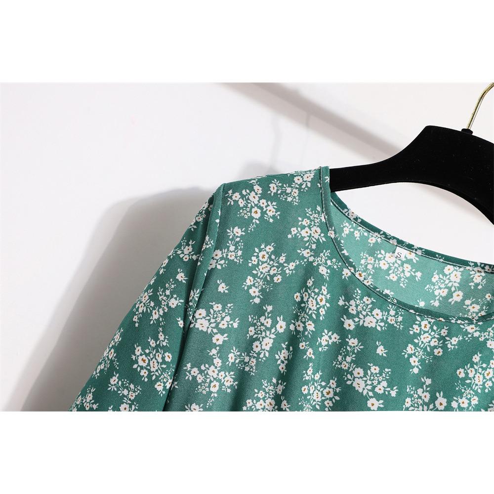 GMXIA Women's Fashion Spring Autumn Floral Print Long Sleeve O-Neck High Waist Casual Dresses