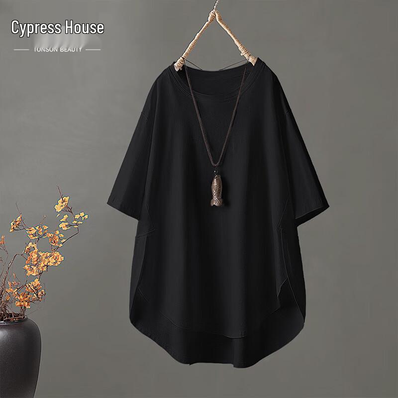 Silk & Cypress Women s Asymmetrical Hem Loose Short Sleeve T-Shirt L