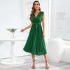 Sommer Neues Französisches Chic Maxikleid Damen V-Ausschnitt Ärmellos Schnürung A-Linie Falten Damenkleider Damen