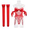 Toucheart Sexy Underwear Women Bow Silk Strap Sexy Lingerie Jumpsuit Stockings Set Solid Color Mesh See-through Sexy Lingerie