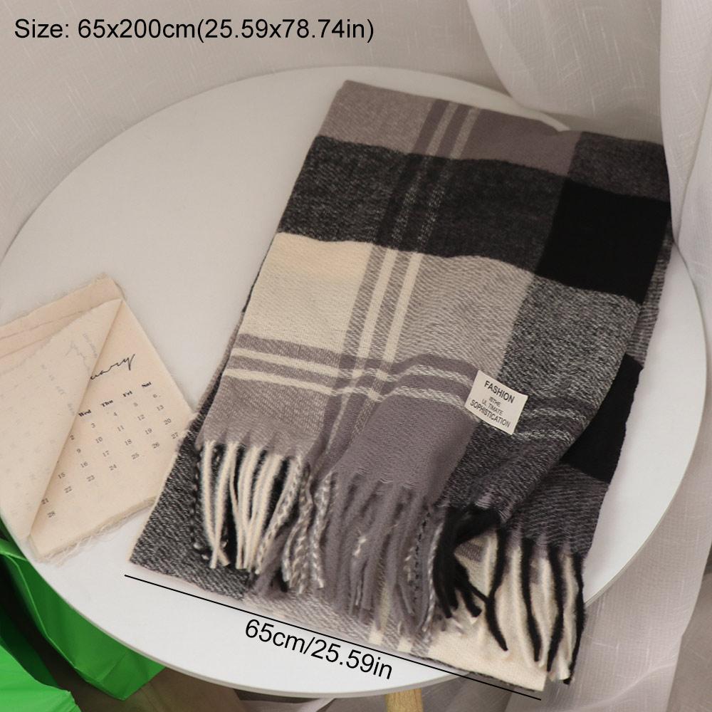 Windproof Winter Cashmere Scarf Thicken Men Scarf Simple Plaid Wool Scarf Female