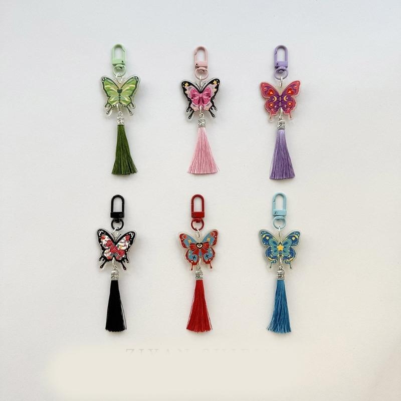 Fashion Butterfly Keychain Vintage Tassels Phone Chain Car Keys Holder Charm