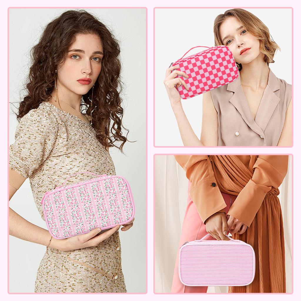 For Portable for Zipper PU Dual-layer Cosmetic Bag Makeup Pouch Brush Holder Multi-Functional for Organizer Travel