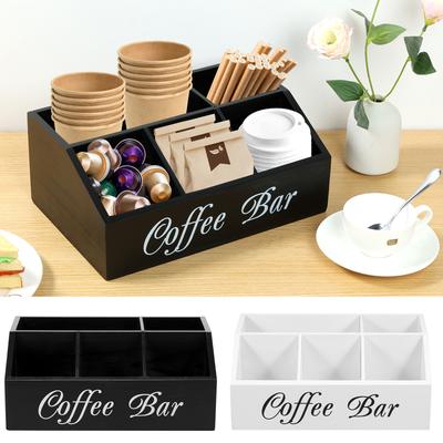 Wooden Coffee Rack Coffee Bar Organizer 5 Compartments Coffee Bar Accessories Vintage Coffee Storage Station Coffee Pods Holder