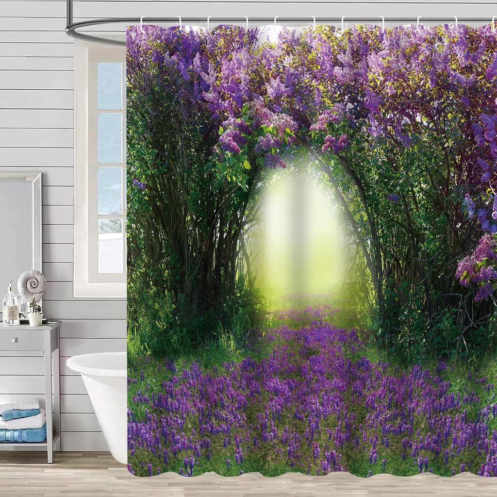 Shower Curtain Waterproof And Mildew-Proof 3D Digital Printing Plant Stone Printing Shower Bathroom Partition