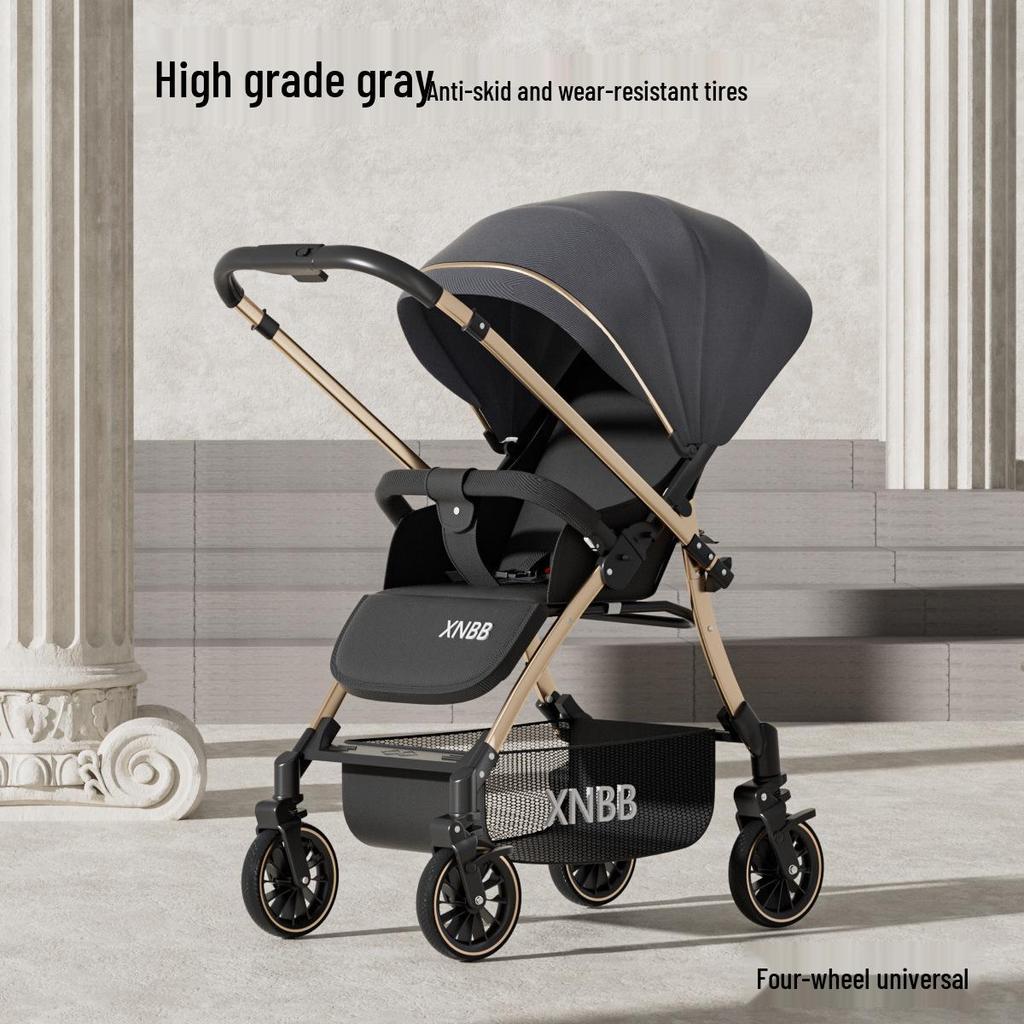 Compact Four-Wheel Baby Stroller: Sit, Lie, Fold - Lightweight Umbrella Design with Shock Absorption for Ages 0-3.