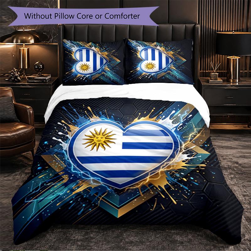 Uruguay Football Pattern 3 Pieces Bedding Set Soft Microfiber Duvet Cover with Pillow Cases for Bedroom