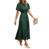 Women's Summer Fashion Loose V-Neck Short Sleeve Tie Solid Color Dresses