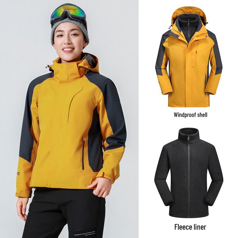 Men's and Women's 3-in-1 Fleece Outdoor Jacket: Windproof, Waterproof, Removable Warm Coat for Mountaineering