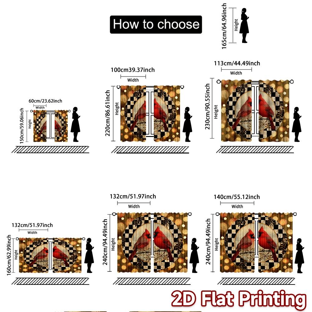 2pcs, 2D FLAT PRINTING Curtains (Without Rod) Cardinal Wreath Halloween Festival Creative Curtains Prints Light Filtering