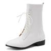 Fashion Genuine Leather Ankle Boots Women Casual Winter Short Boot Fashion Lace-up Black White Footwear Ladies Shoes Large Size 46 48