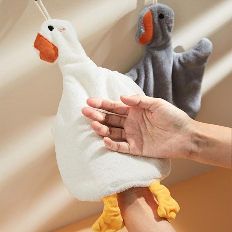 2Pack Hanging Gooses Shape Hand Towels Soft Corals Fleece Absorbent Kids Cleaning Wipe for Bathroom Kitchen Towel