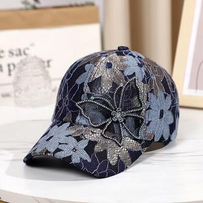 Casquette de baseball respirante à motif papillon pour femme – Chapeau de soleil en dentelle avec strass, casquette à visière tendance pour toutes les tenues