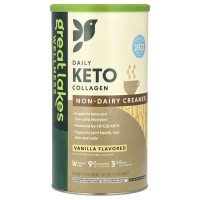Great Lakes Wellness, kasdienis keto kolagenas, ne pieno kremas, vanilės skonio, 14,1 uncijos (400 g)