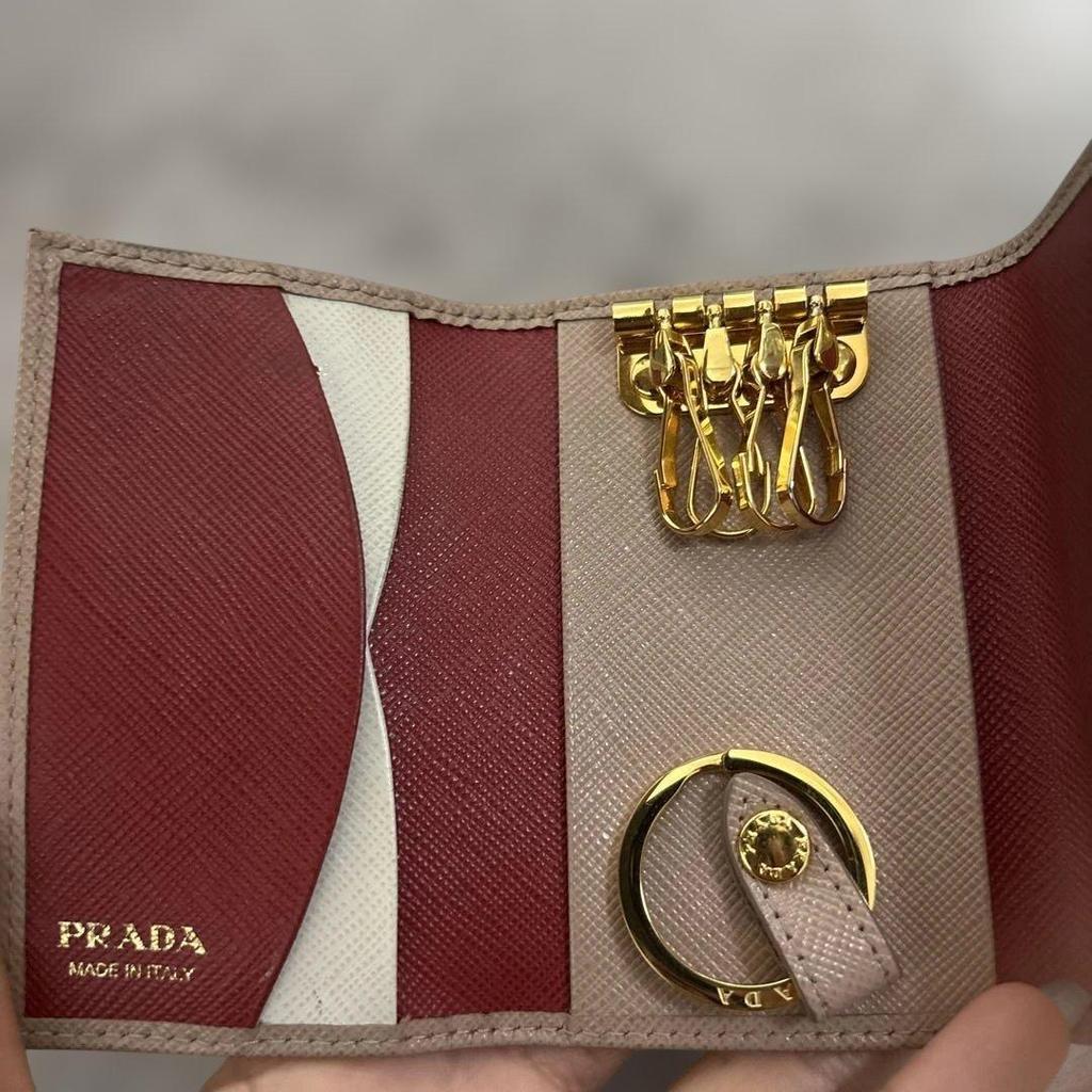 Used PRADA Saffiano Leather Key Case Beige