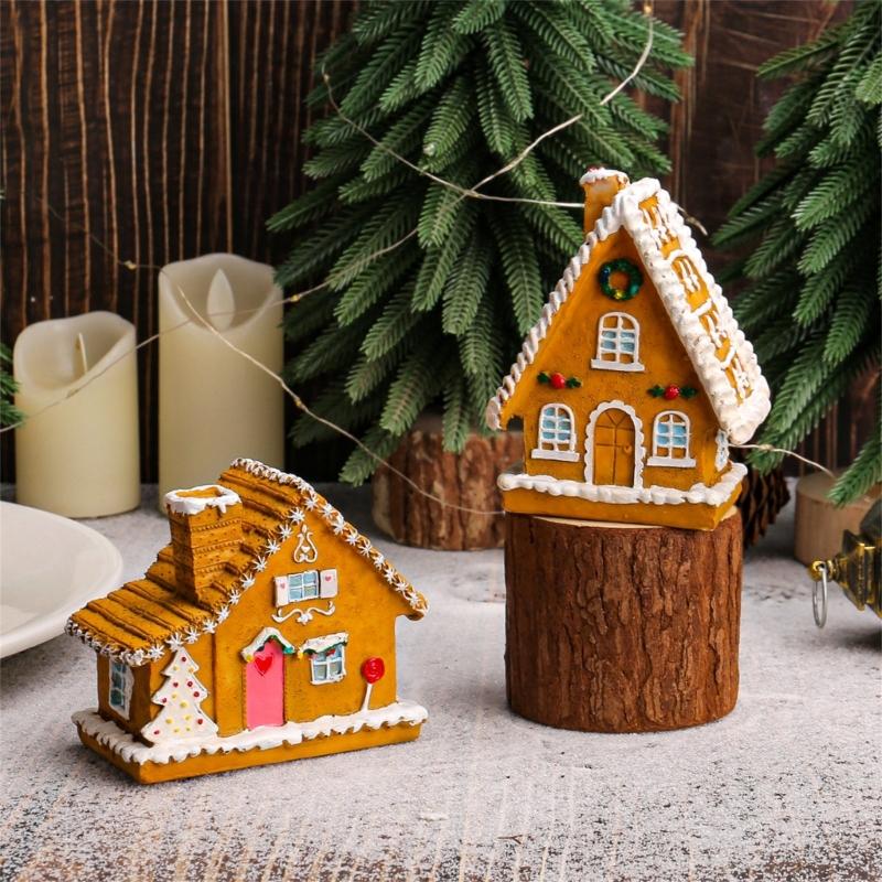 Durable Resin Christmas Village House LED Lighted Decoration Holiday Ornament For Tabletop Festival Tiny Scene
